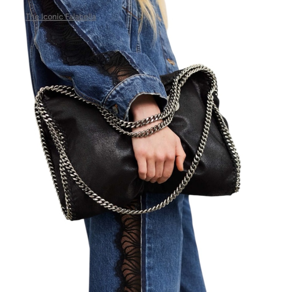 Authentic Stella McCartney iconic black silver Falabella tote bag NEW NWOT - Picture 3 of 11
